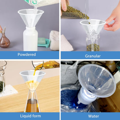 6 Inch Wide Mouth Plastic Large Funnels,Multi-Purpose Clear Funnels with with Reaching Spout for Water Bottles,Oils,Kitchen, Easy and Smooth Content Transfer