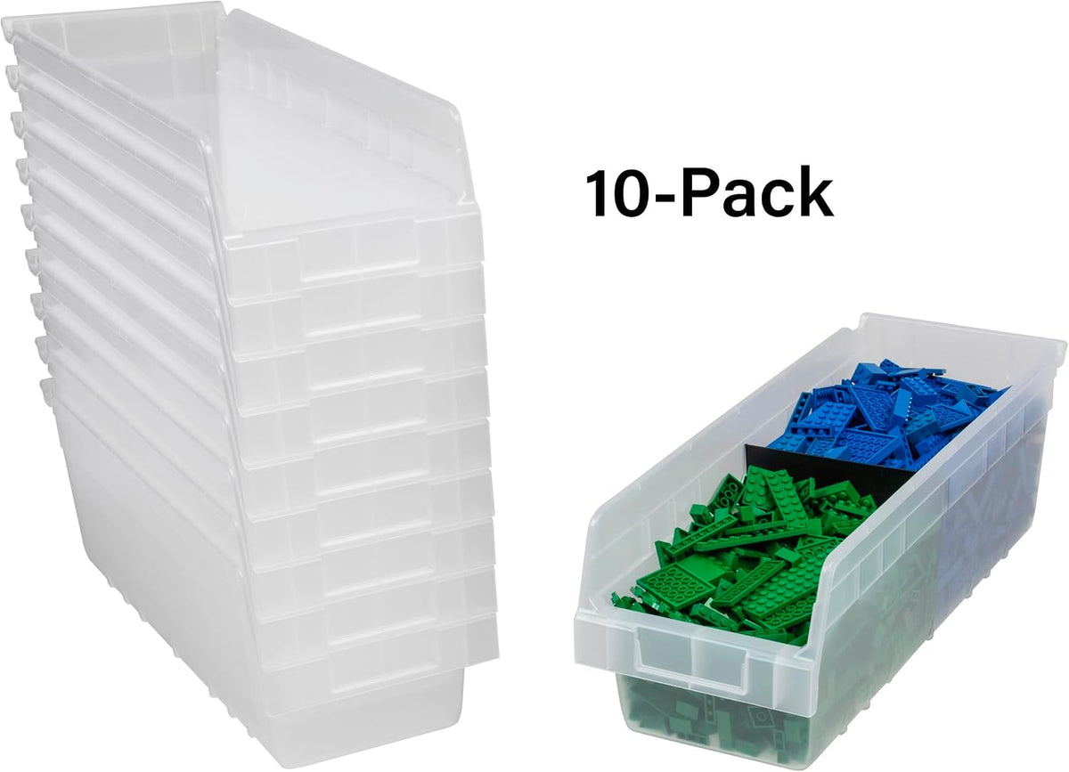 Akro-Mils 30098 ShelfMax Plastic Nesting Shelf Bin Box, 18-Inch Length x 6.75-Inch Width x 6-Inch Height, Clear (10-Pack)
