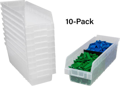 Akro-Mils 30098 ShelfMax Plastic Nesting Shelf Bin Box, 18-Inch Length x 6.75-Inch Width x 6-Inch Height, Clear (10-Pack)