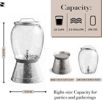 Style Setter Beverage Dispenser Cold Drink Dispenser Glass Jug, Metal Stand & Leak-Proof Acrylic Spigot Great for Parties, Weddings & More (Jaxon), 2 Gallon