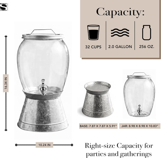Style Setter Beverage Dispenser Cold Drink Dispenser Glass Jug, Metal Stand & Leak-Proof Acrylic Spigot Great for Parties, Weddings & More (Jaxon), 2 Gallon