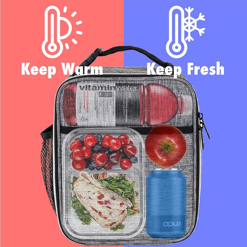 opux Premium Insulated Lunch Box, Soft School Lunch Bag for Kids Boys Girls, Leakproof Small Lunch Pail Men Women Work, Reusable Compact Cooler Tote Lunchbox for Office Adult, Black