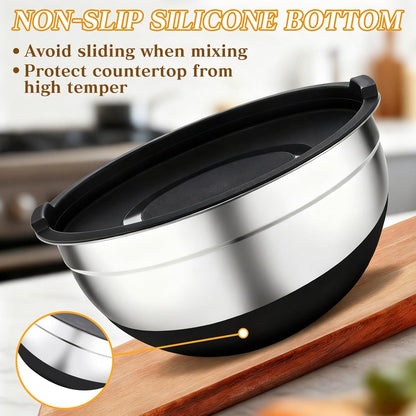 Unokit Mixing Bowls with Lids Set - 16 Pcs Stainless Steel Nesting Mixing Bowls with Grater Attachments, Mixing Bowl Set for Multi Mixing & Serving