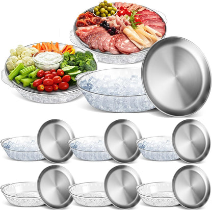 Baderke 3 Set 11.8" Chilled Serving Tray for Parties with Compartments Ice Chilled Party Platter Charcuterie Serving Board Cold Dish Dip for Fruit Seafood Vegetable Shrimp Cocktail (Gold)