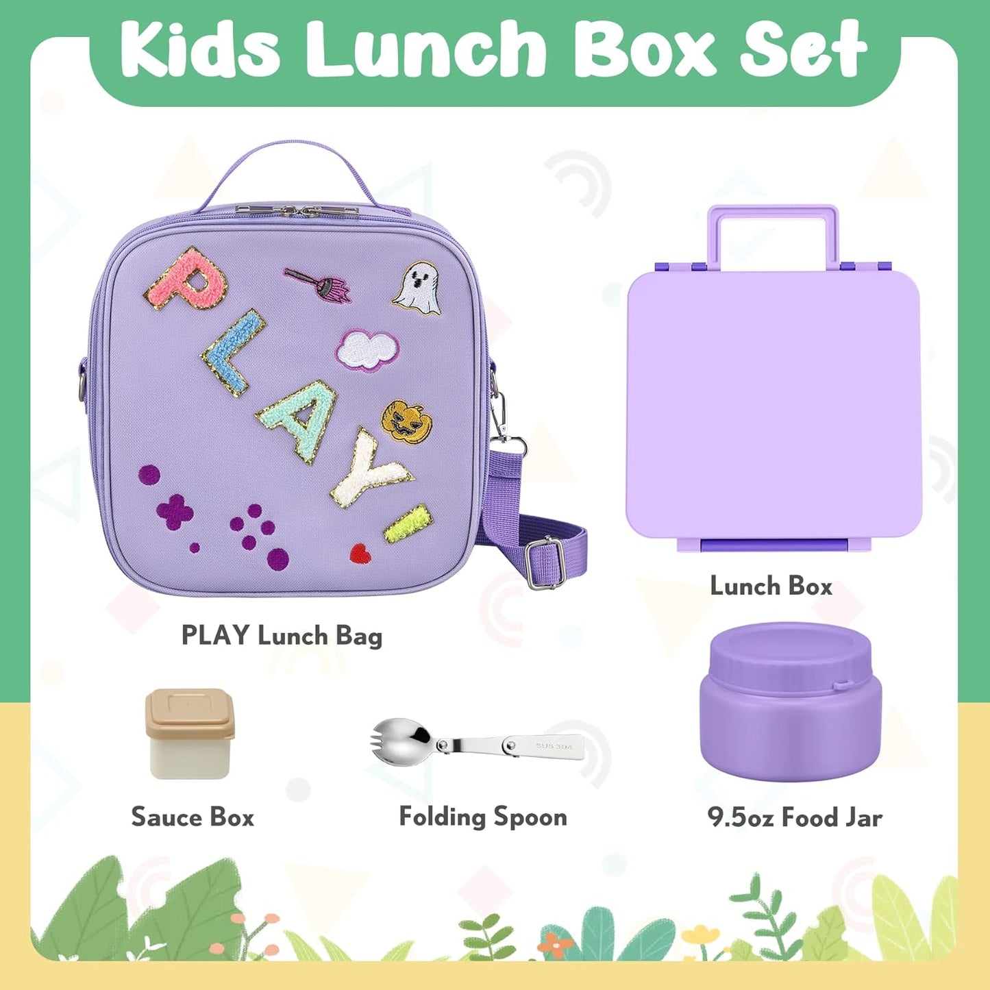 Kids Bento Lunch Box with Thermo, Include 9oz Soup Thermo, Kids Leakproof Lunch Box with 4 Compartment, Insulated Lunch Bag for Girls Boys to School Travel