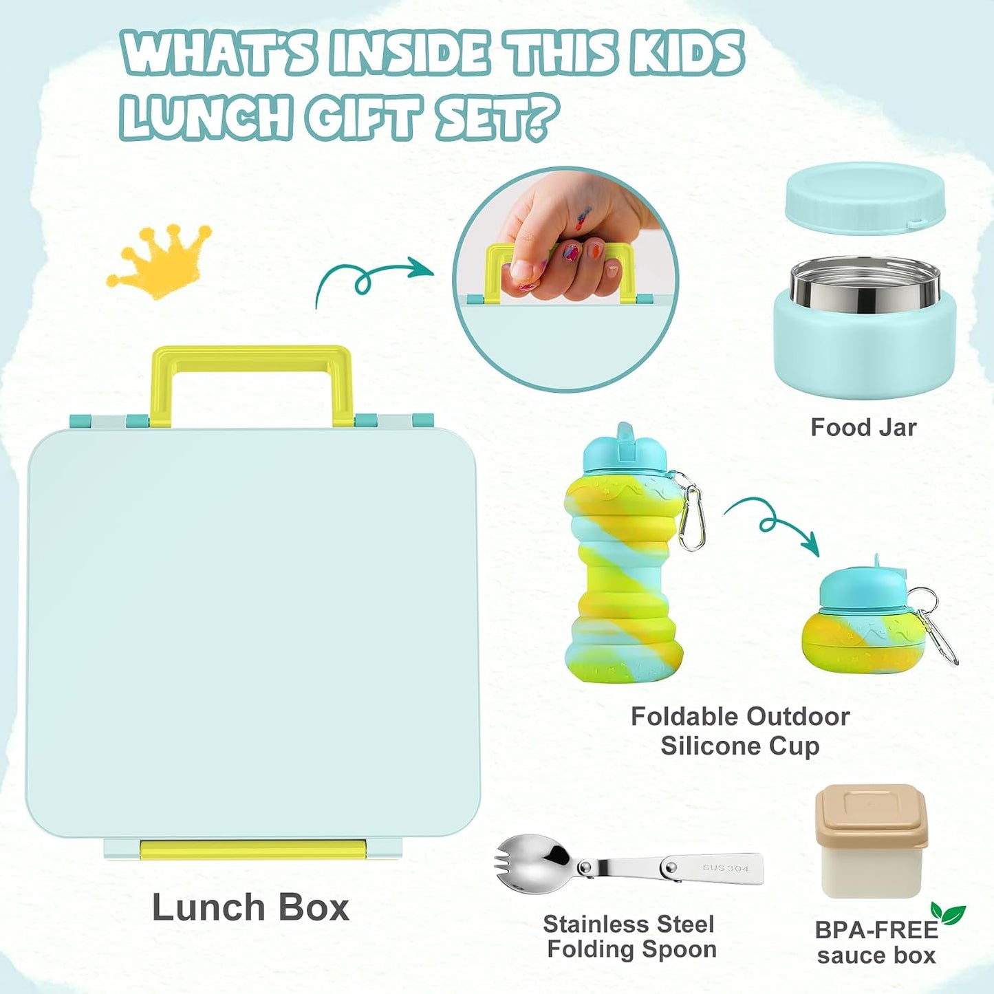 Lunch Box Kids, Leak Proof 5 Compartment Bento Box for Kids, 13oz Thermo for Hot Food Kids Lunch Box,Hot Lunch Box for School Travel