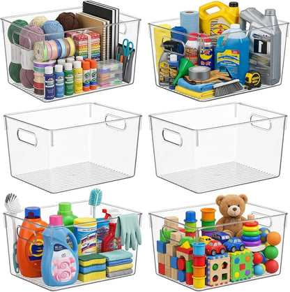 MOONEDGE 6 Pack Clear Organizer Bins 11x8x6in Pantry Organizers and Storage | Clear Containers for Organizing, Plastic Storage Bins with Handles for Drawer, Craft, Fridge, Kitchen Cabinet Shelf