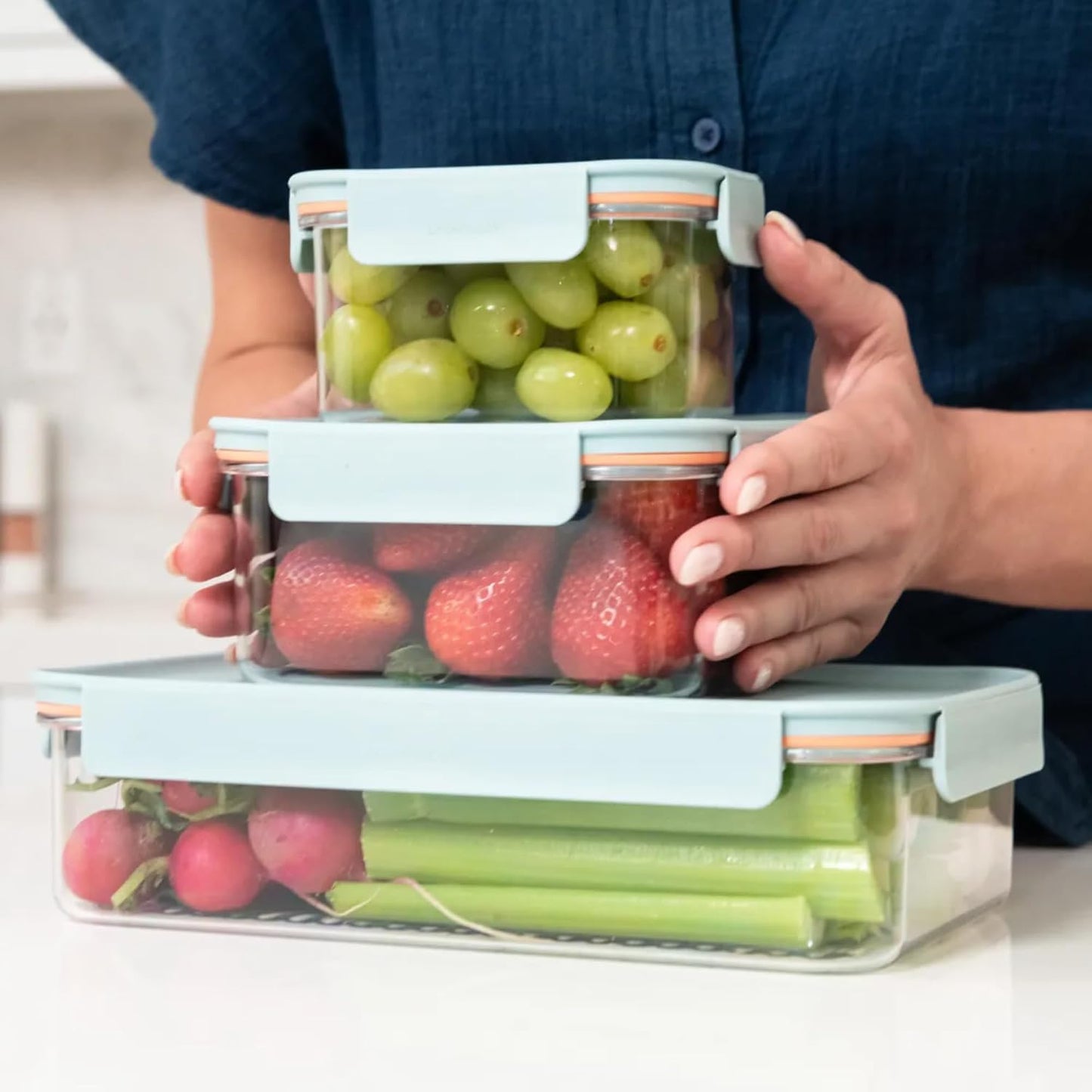 LocknLock LBF404RS5N Bisfree Modular Plus Food Storage Containers for Lunch, Meal Prep, Stackable, BPA-Free, Leakproof, Microwave, Dishwasher, Freezer-Safe, 10 Pieces, 5 Boxes and 5 Lids, Navy, 910ml