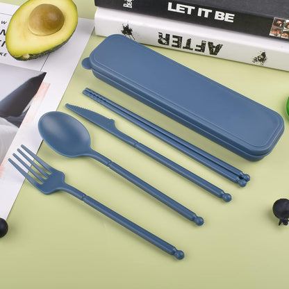 Reusable Utensils Set with Case, Plastic Travel Utensils, 1 Sets Plastic Spoons and Forks Set for Lunch Box, Picnic, Travel, Camping (Blue)