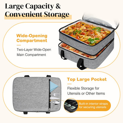 Coobiiya Insulated Casserole Carrier,Lasagna Lugger Tote Keeps Food Hot or Cold,Thermal Lunch Bag Warmer & Cooler Carrier Bag,Portable Tote Bag Fits 9" x 13" Baking Dish for Picnic and Cookout