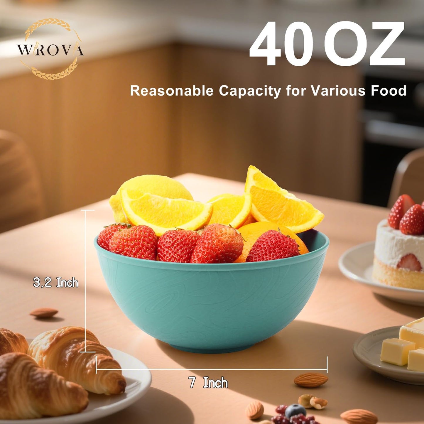 Wrova Wheat Straw Bowls for Kitchen set of 6,Anti-Scald Thick Soup Bowls 40oz,Microwave and Dishwasher Safe Bowl Sets, Unbreakable Cereal Bowl Sets. Vibrant Series