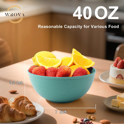 Wrova Wheat Straw Bowls for Kitchen set of 6,Anti-Scald Thick Soup Bowls 40oz,Microwave and Dishwasher Safe Bowl Sets, Unbreakable Cereal Bowl Sets. Vibrant Series