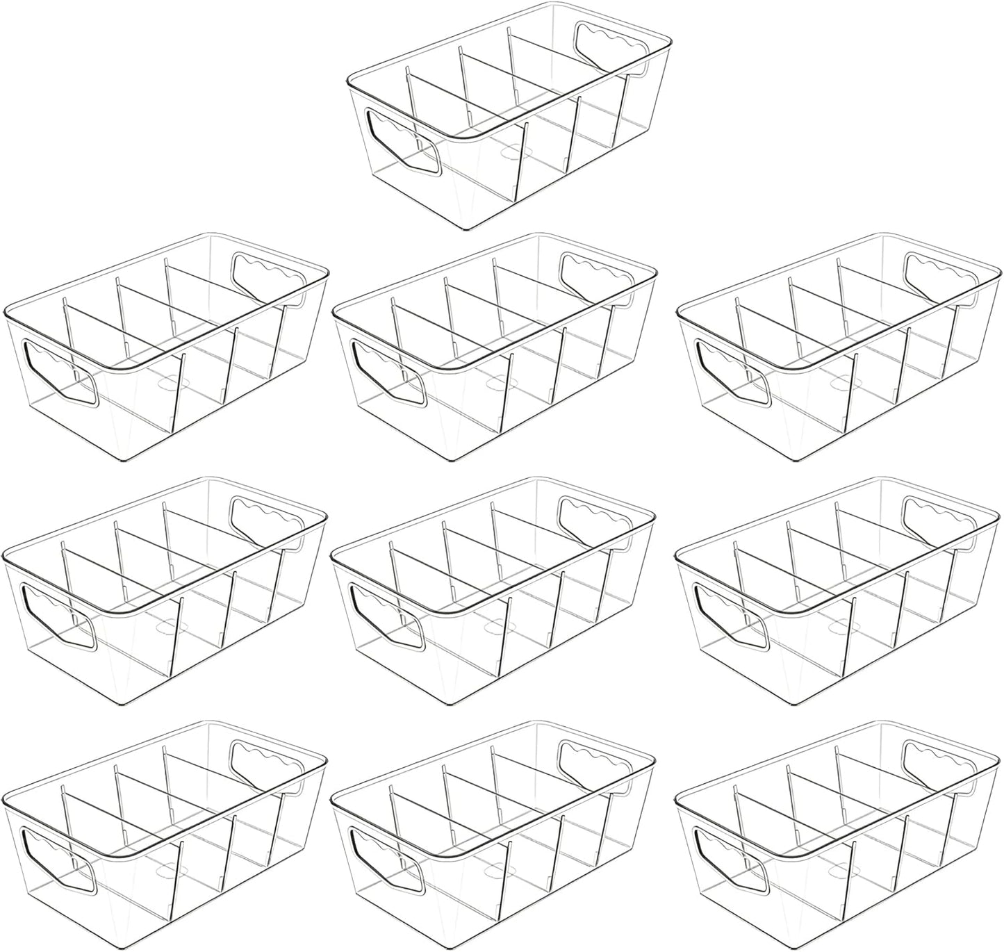 SPACELEAD 10 Pack Ultimate Clear Organizer Bins with Removable Dividers | The complete house organization solution for large families.Categorize everything from laundry supplies to pantry bulk items.