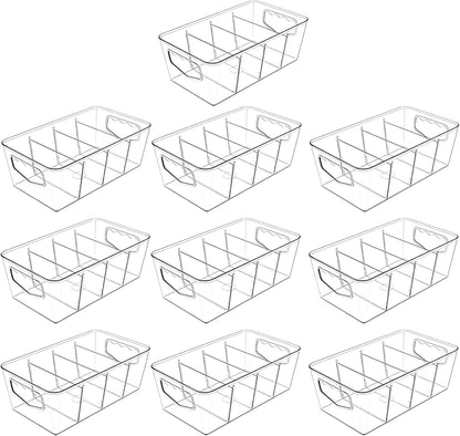 SPACELEAD 10 Pack Ultimate Clear Organizer Bins with Removable Dividers | The complete house organization solution for large families.Categorize everything from laundry supplies to pantry bulk items.