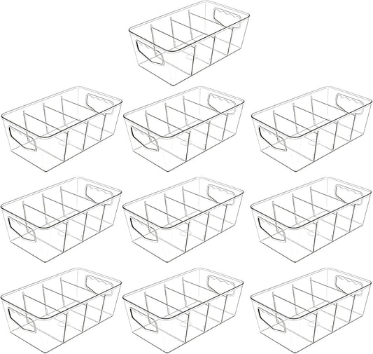 SPACELEAD 10 Pack Ultimate Clear Organizer Bins with Removable Dividers | The complete house organization solution for large families.Categorize everything from laundry supplies to pantry bulk items.
