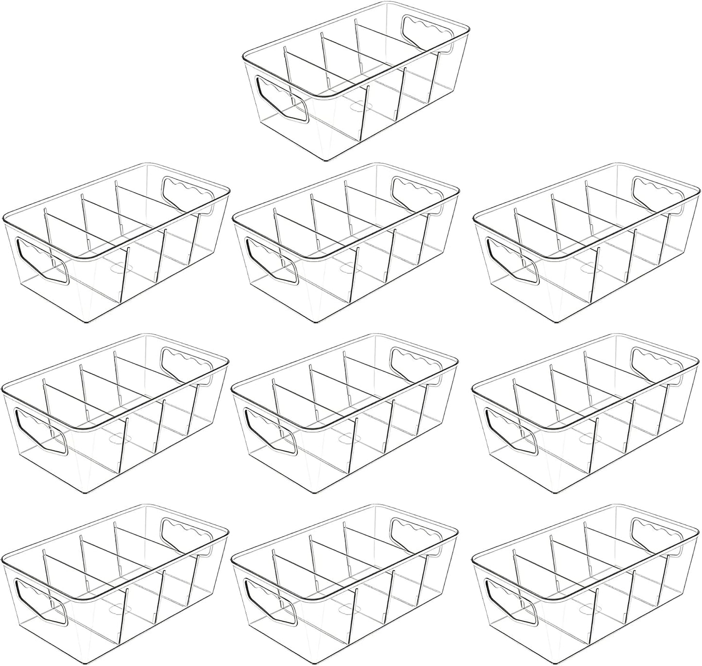 SPACELEAD 10 Pack Ultimate Clear Organizer Bins with Removable Dividers | The complete house organization solution for large families.Categorize everything from laundry supplies to pantry bulk items.