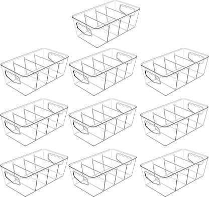 SPACELEAD 10 Pack Ultimate Clear Organizer Bins with Removable Dividers | The complete house organization solution for large families.Categorize everything from laundry supplies to pantry bulk items.