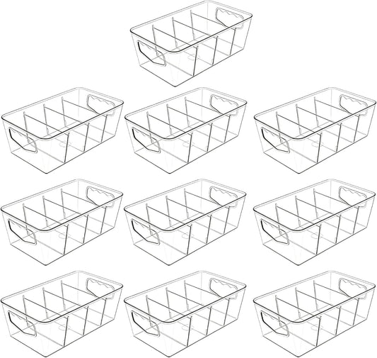 SPACELEAD 10 Pack Ultimate Clear Organizer Bins with Removable Dividers | The complete house organization solution for large families.Categorize everything from laundry supplies to pantry bulk items.