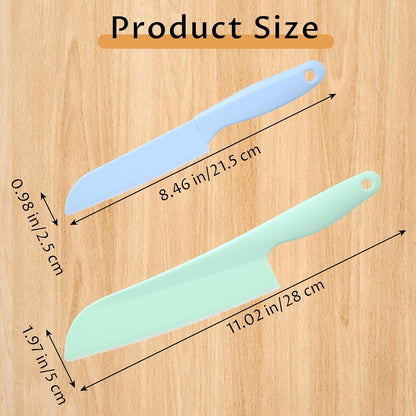 4 Pack Lettuce Knife 11/8.5 inch Nylon Knifes Plastic Lettuce Knife to Prevent Browning Dishwasher Safe Kitchen Utensils for Vegetables Fruits Bread Cake and Salad (S/L Blue and Green)