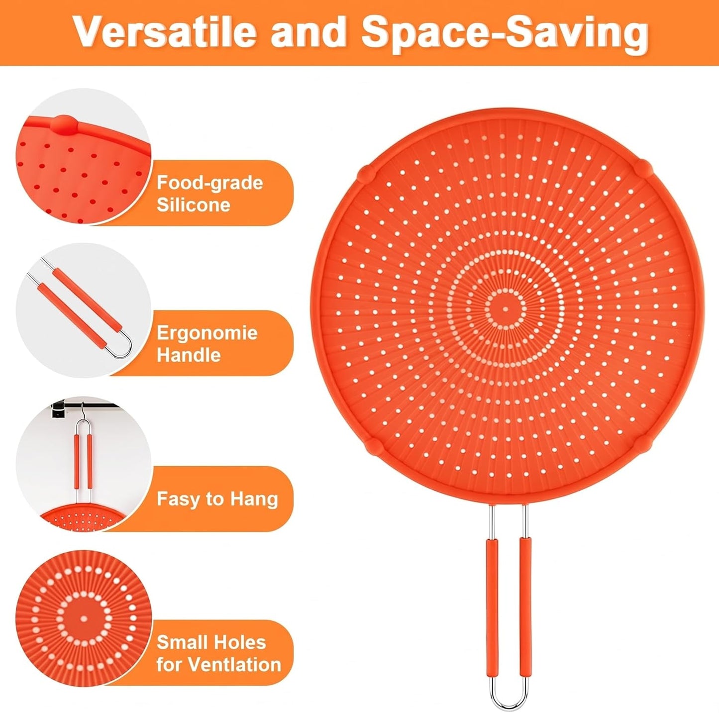 Splatter Screen for Frying Pan, Grease Splatter Guard, Heat-Resistant Splatter Guards for Frying, Silicone Splatter Guard for Everyday Cooking, Dishwasher Safe （16in×12in×0.5in）