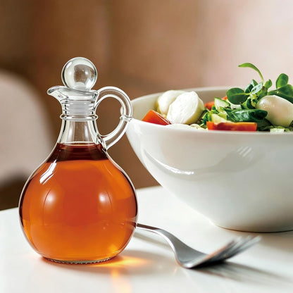 Oil and Vinegar Cruet Set of 2, Glass Oil and Vinegar Dispenser with Airtight Stopper, Glass Condiment Container for Homemade Oil, Salad Dressing