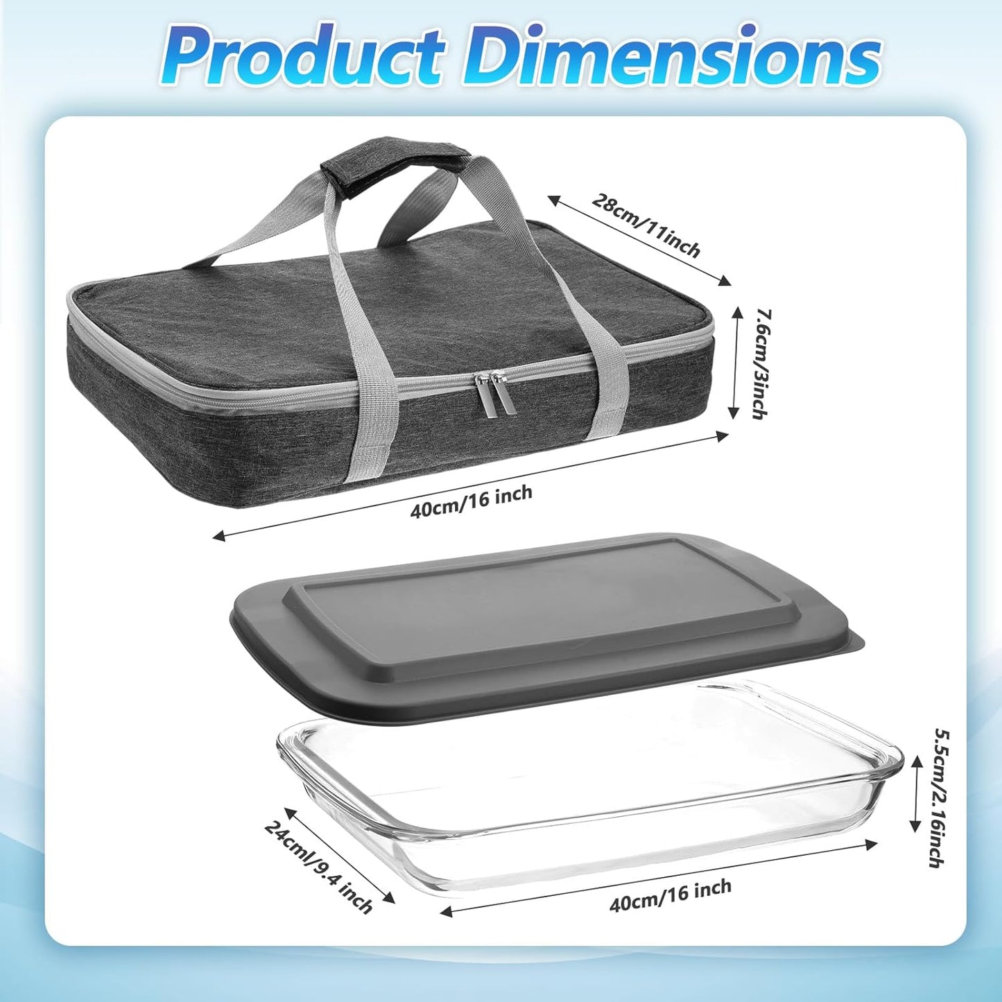 Glass Baking Dish with Lid 9 x 15 Inch Glass Casserole Dish with Carrier Insulated Casserole Bag for Oven Potluck Party Picnic Cookouts