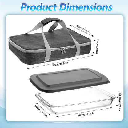 Glass Baking Dish with Lid 9 x 15 Inch Glass Casserole Dish with Carrier Insulated Casserole Bag for Oven Potluck Party Picnic Cookouts