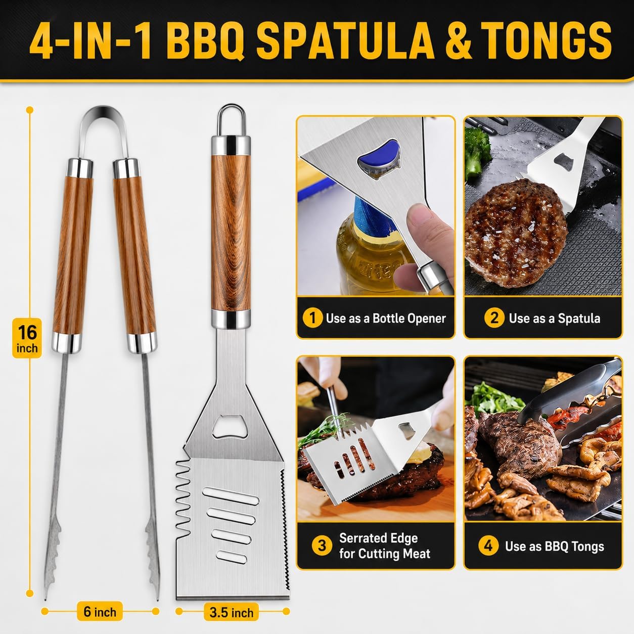 34Pcs Grill Accessories Grilling Gifts for Men, 16 Inches Heavy Duty BBQ Accessories, Stainless Steel BBQ Tools with Thermometer, Grill Mats for Backyard, BBQ Gifts Set for Men Women