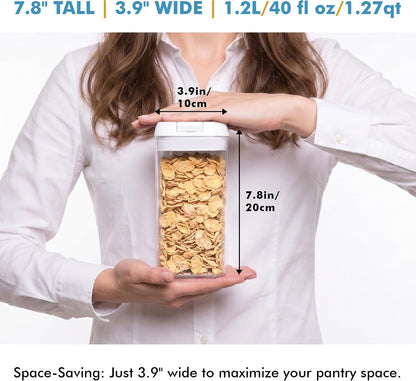 Shazo Airtight Food Storage Containers with Lids - 6 PC BPA Free Clear Plastic Cereal Containers with Easy Lock Lids for Kitchen and Pantry Organization for Snacks and Pasta - 1.2L