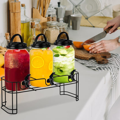 Tanlade 3 Pcs Plastic Drink Dispenser with Stand Beverage Dispenser with Sturdy Metal Base Juice Dispensers for Parties Lemonade Jar Spigot for Weddings Countertop, Each 1 Gallon(White)