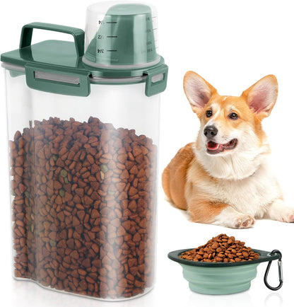 TBMAXS 2 Pack 3 Lbs Dog Cat Food Storage Containers for Travel, Portable Pet Food Storage Container, Easy-Pouring Bird Seed Dispenser, Airtight Rice Cereal Oatmeal Flour Holder -Beige
