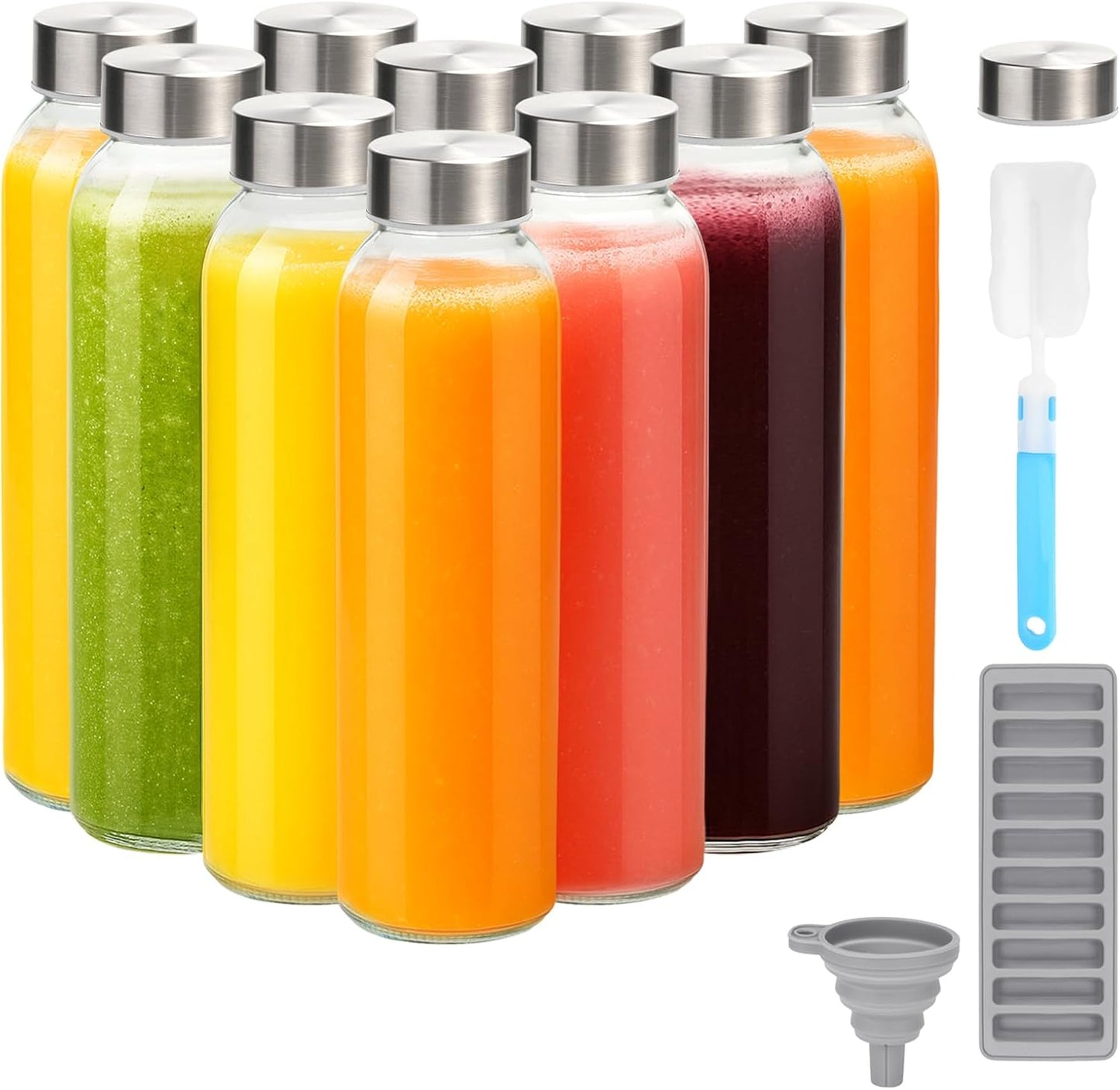 Zukro Glass Juice Bottles with Lids for Juicing 18 oz, Reusable Clear Glass Water Bottles with Stainless Steel Airtight Cap for Refrigerator, 100% Leak Proof Drinking Jar, BPA Free, Set of 6