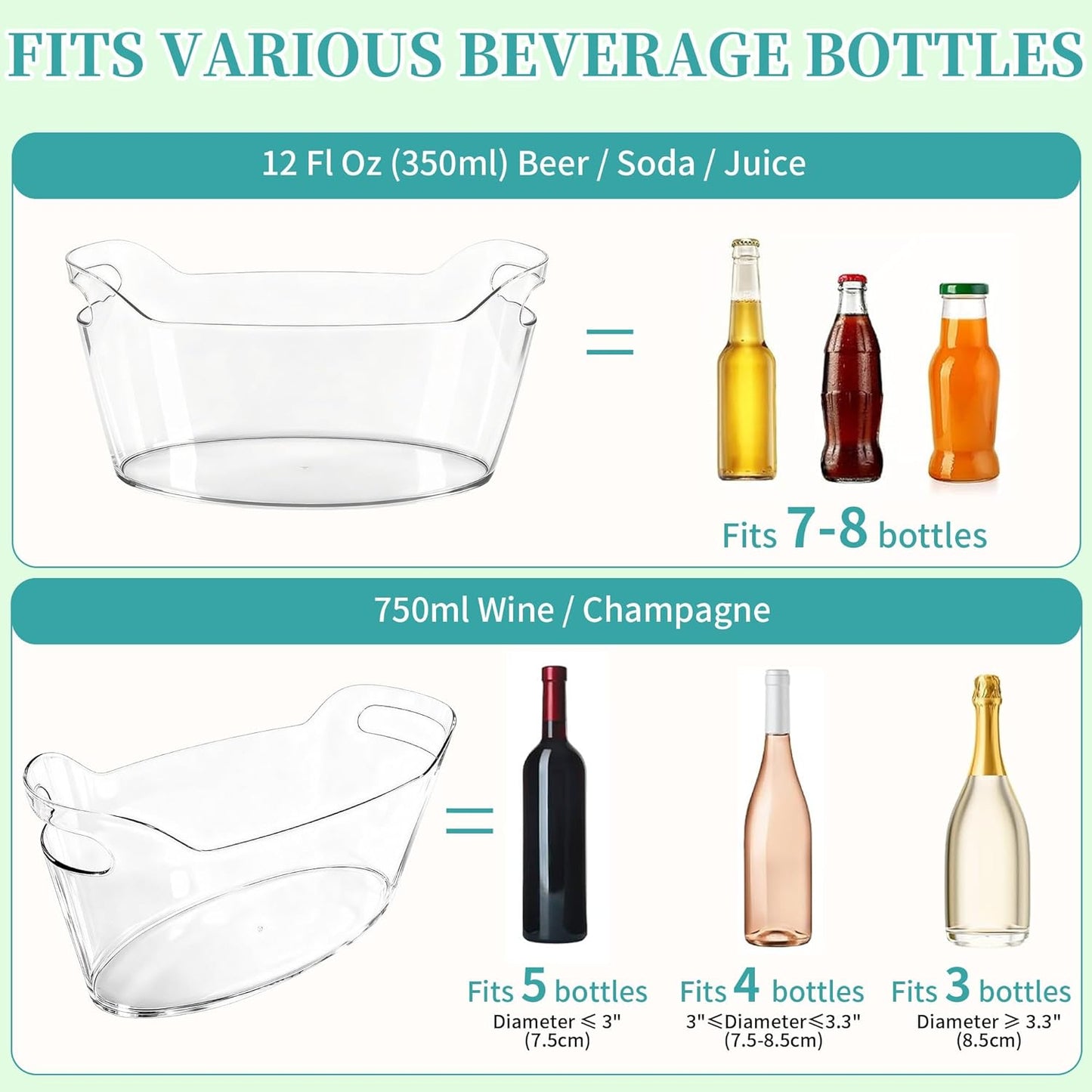 6.5L Large Ice Bucket for Parties, 2PCS Clear Acrylic Drink Buckets with Scoop & Metal Wine Bottle Opener, Champagne Bucket Tub for Wine, Beer, Cocktail Bar & Mimosa Bar Supplies Cooler