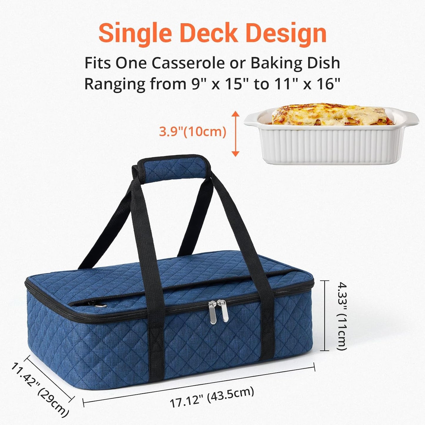 Insulated Casserole Carrier Portable Food Tote for Hot or Cold – Fits 9"x13" Baking Dish, Lasagna Holder for Parties, Picnic, Travel, Beach - Black