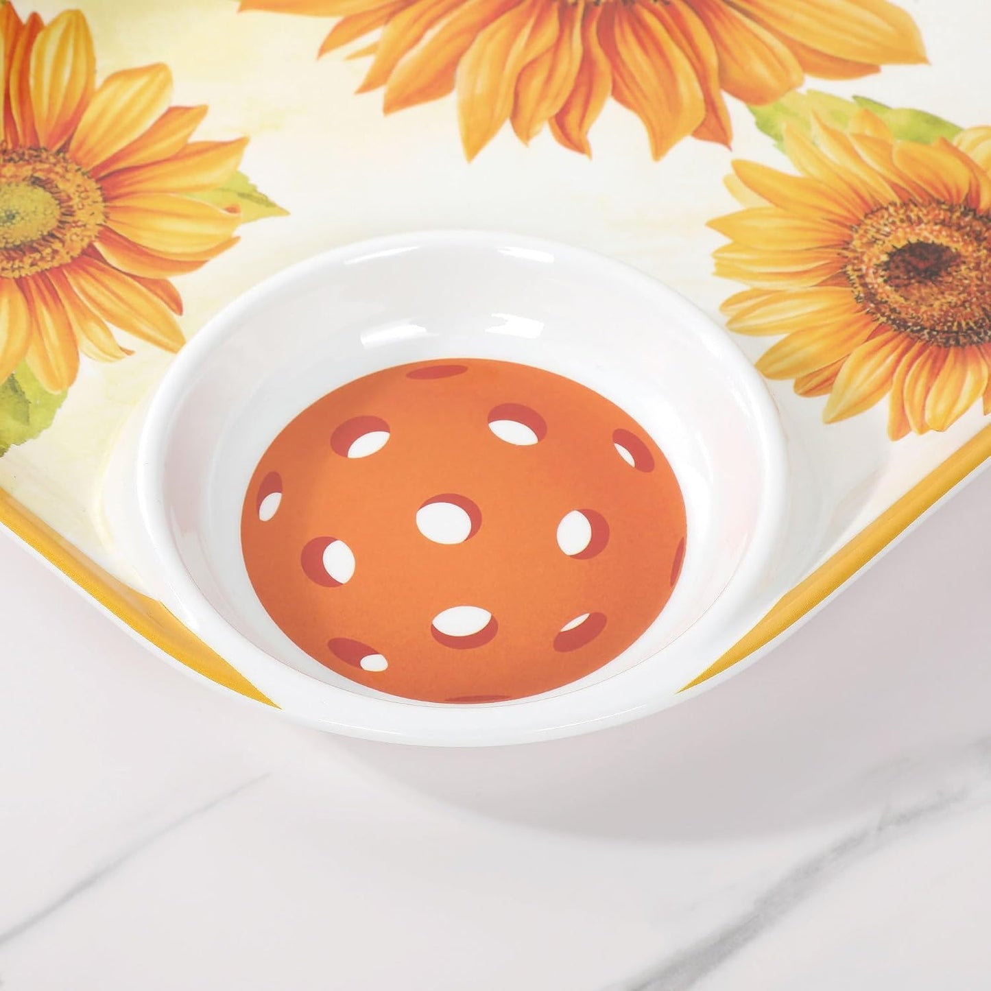 UPware Flamingo Melamine Chip and Dip Snack Tray, Tropical Floral Pickleball Paddle Shape Platter for Chips, Salsa, Fruits, and Appetizers, 15.75 x 8 Inch