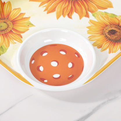 UPware Flamingo Melamine Chip and Dip Snack Tray, Tropical Floral Pickleball Paddle Shape Platter for Chips, Salsa, Fruits, and Appetizers, 15.75 x 8 Inch