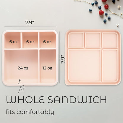 ASOMIC Large Silicone Bento Box, 5 Compartments, Leakproof Lunch Container, BPA-Free, Microwave & Dishwasher Safe, For Work, School & Travel (Ivory)