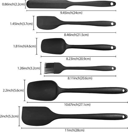6 Pieces Silicone Spatula Set, Rubber Spatulas Silicone Heat Resistant Spatula Set for Kitchen Use, Food Grade Rubber Spatula with Ergonomic Grip, Cooking, BPA Free Dishwasher Safe(black)