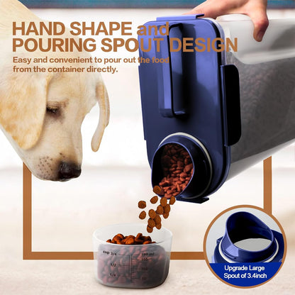 TIOVERY Upgraded Dog Food Storage Container Small, Cat Food Container Airtight, Pet Food Container Dispenser with Pour Spout, Measuring Cup and 4 Seal Buckles for Dogs, Cats, Birds (Blue)
