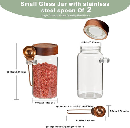 6 pc Glass Spice jars Glass Jars with Screw Lid 5 oz Acacia Wood Glass Herb Sugar Coffee Bean Ground Container Food Storage Canister for Candy Pantry Tea Seasoning Meal Prep Snack (6*150ml(5oz))