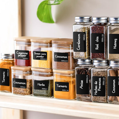 Segarty Food Label Stickers, 300 Pcs Blank Expiration Date Stickers to Write On, with 1 Black Pen, Waterproof Removable Freezer Labels for Glass Spice Jars, Canister, Food Container