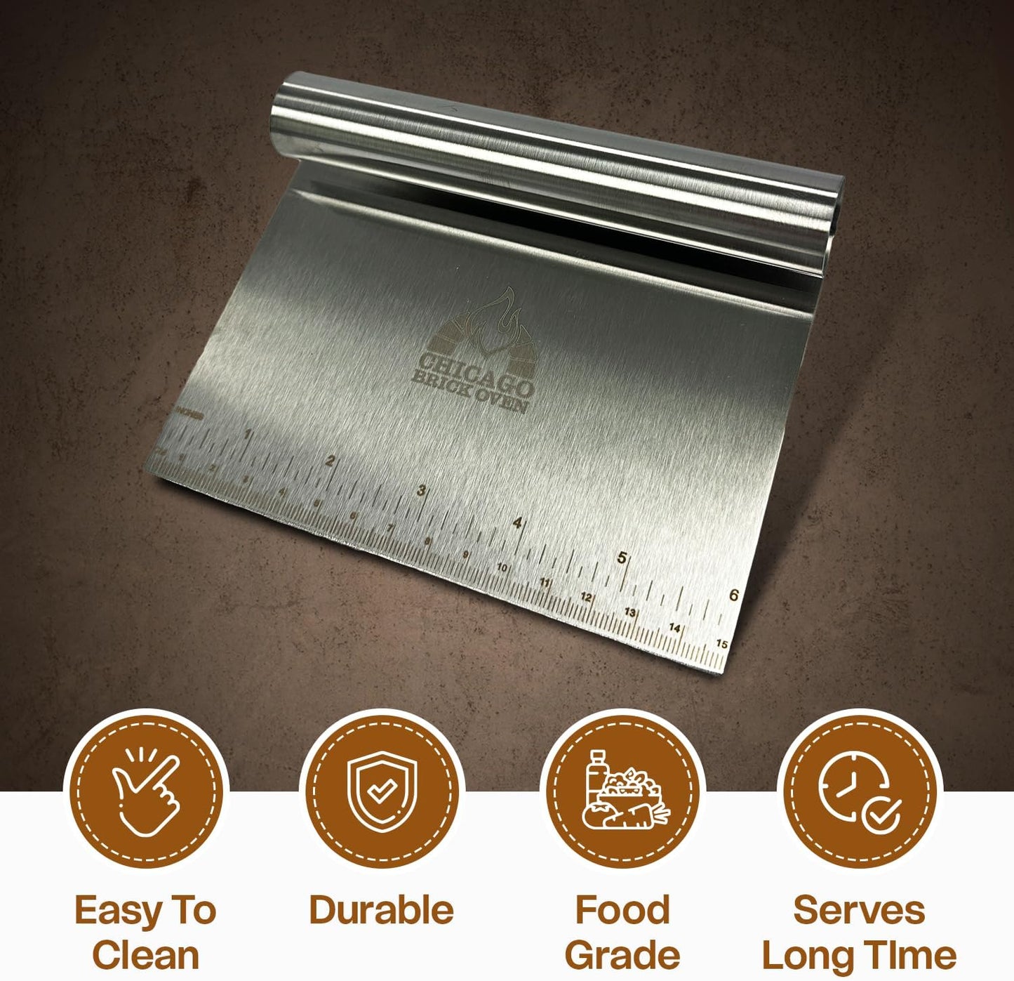 Stainless Steel Bench Scraper for Kitchen – Dough Cutter & Pastry Scraper with Measuring Scale – Multipurpose Tool for Pizza, Bread, Baking – Rust-Resistant, Ergonomic Handle