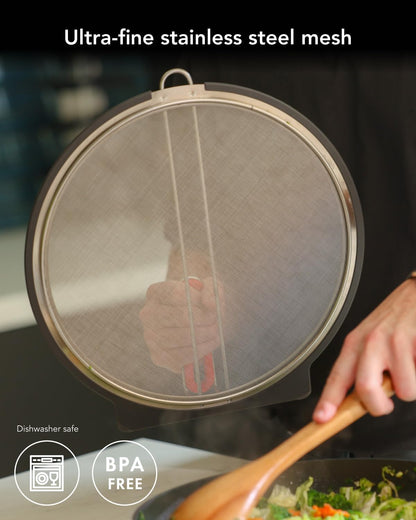 AirHood Self-Standing Splatter Screen – Heavy-Duty Stainless Steel Grease Guard for Frying Pans & Induction Cookers – Heat-Resistant, BPA-Free, Dishwasher Safe, Compact Storage