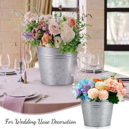 Zopeal 12 Pcs Galvanized Beer Bucket Set, Includes 8 Metal Ice Buckets 5qt with 2 Scoops & 2 Tongs, Round Slive Pails Bulk for Weddings Birthday Beach Pool Party Supplies Summer Table Centerpieces