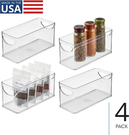 iDesign Narrow Pantry Bin with Handles for Kitchen Cabinets or Fridge, Set of 2, Clear, Made in USA