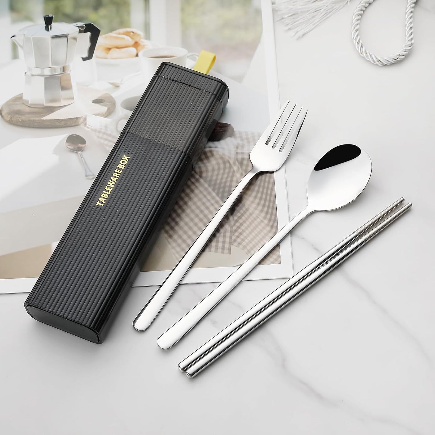 DEVICO Travel Utensils with Case, 18/8 Stainless Steel Reusable Silverware Set for Lunch Box, Portable Cutlery Set, Fork and Spoon Set for Camping, Lunch, Picnic, Workplace, School (Green)