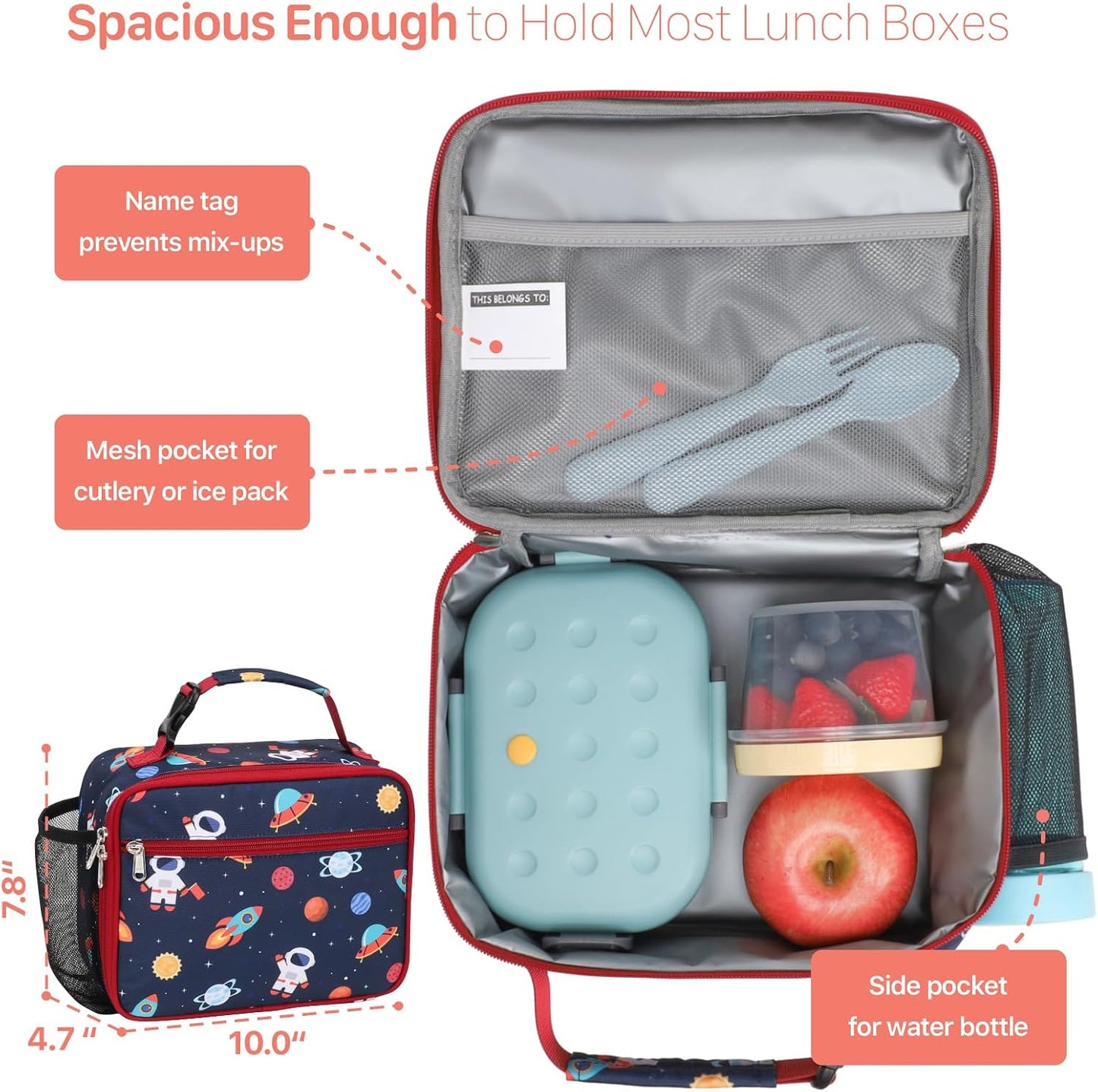 Kids Lunch Bag Boys - Insulated Kids Lunch Box Reusable Lunchbox with Water Bottle Holder Toddler Lunch Tote Bag for School Daycare, Black Dino Fossil