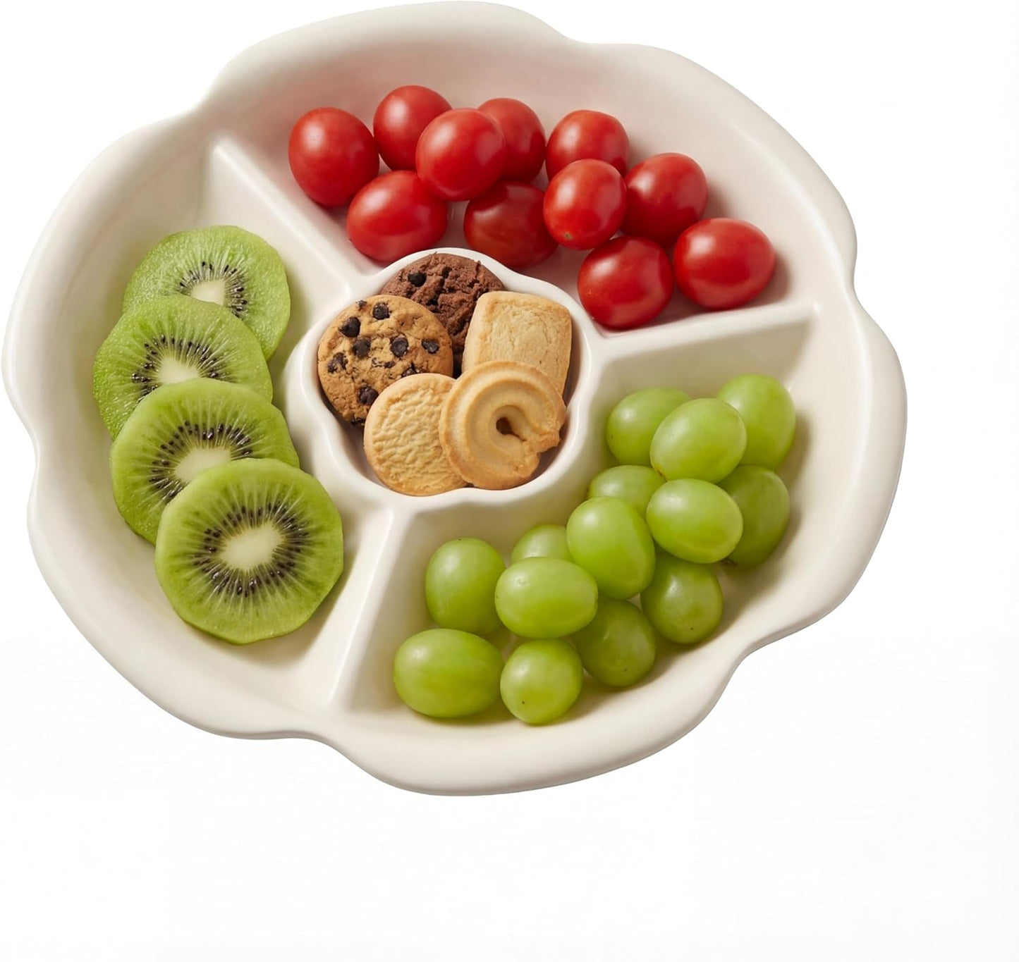 Ceramic Snack Platter Serving Tray,4 Sectional Porcelain Appetizer for Hosting & Party Entertaining,Flower Shape Serving Relish Dishes for Chip and Dip Veggies,Candy and Snack (Yellow)