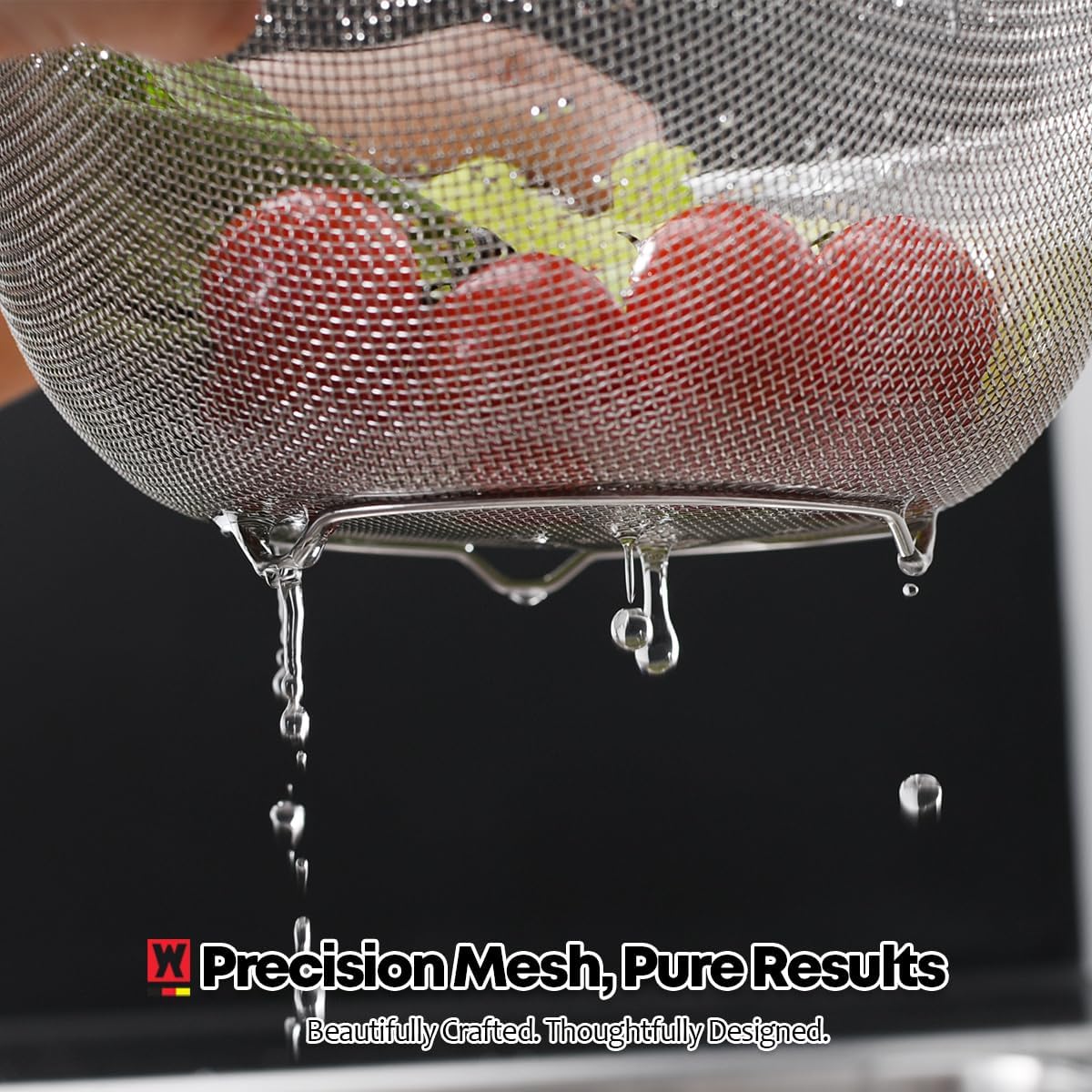 WAGENSTEIGER Stainless Steel Mixing Bowl and 3-Legged Colander Set, Multipurpose Kitchen Basket with Fine Mesh Colander, Salad Mixing Bowl with Strainer, Rinsing Vegetables & Fruits (24cm / 9.45")