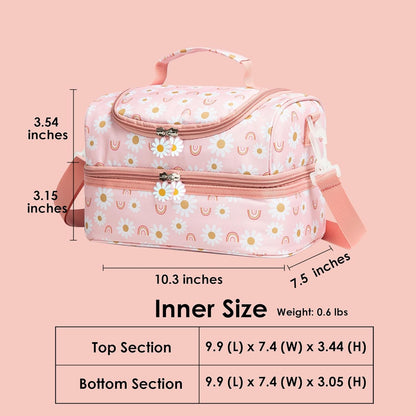 Insulated Kids Dual Compartment Lunch Bags Tote Pack for Girls Boys Toddler Kindergarten School Picnic Cooler Thermal Lunch Boxes with Strap (Green Rainbow)